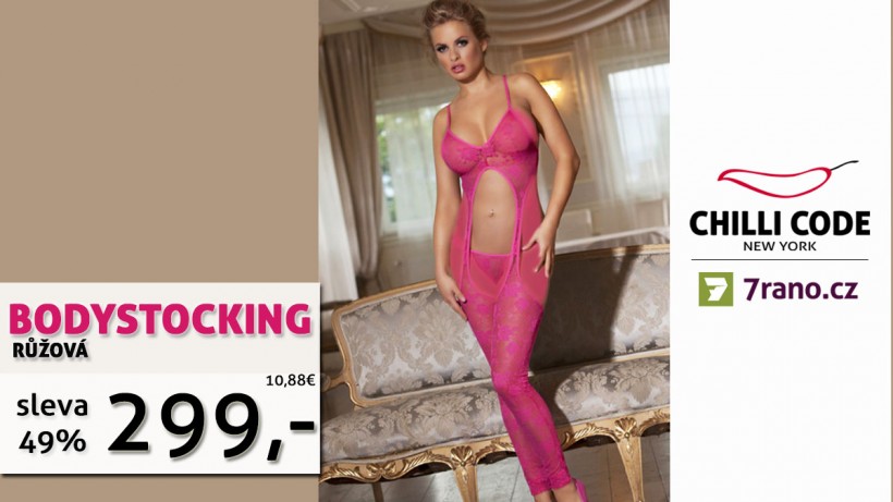 Aktuální akce - Podvazkové celotělové punčochy bodystockings - Růžová se slevou 49%